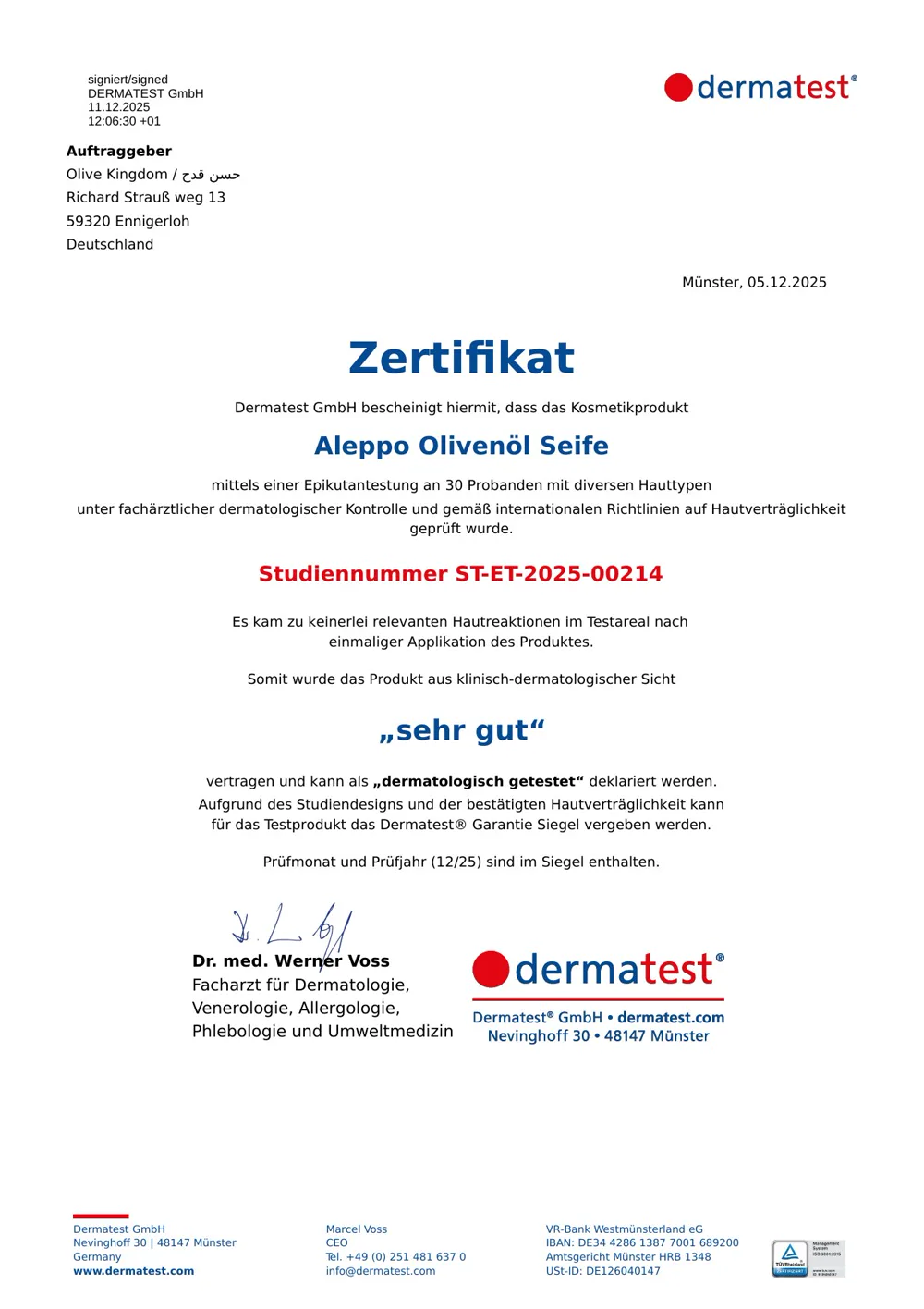 Dermatest-certificaat — Duits