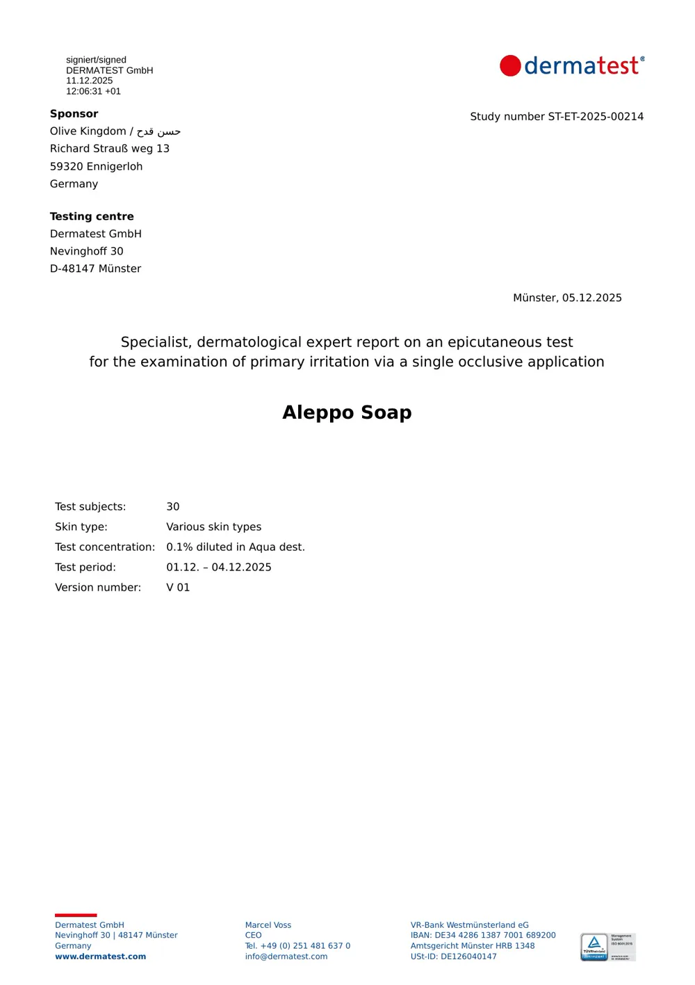 Dermatest-rapport — Engels